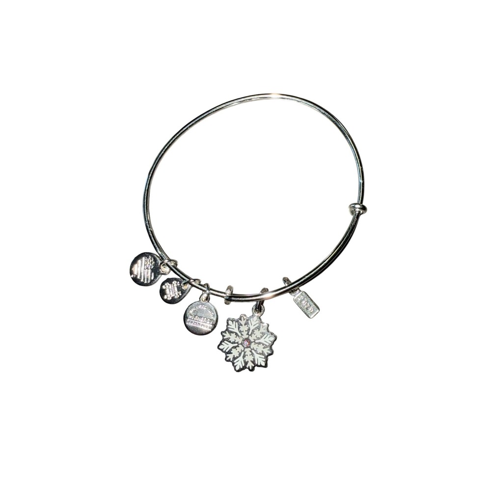 Alex and Ani Snowflake Bangle Bracelet Silver Tone 2020 Enamel Charm Expandable